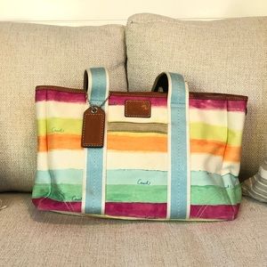 COACH Hampton Watercolor Stripes Small Tote